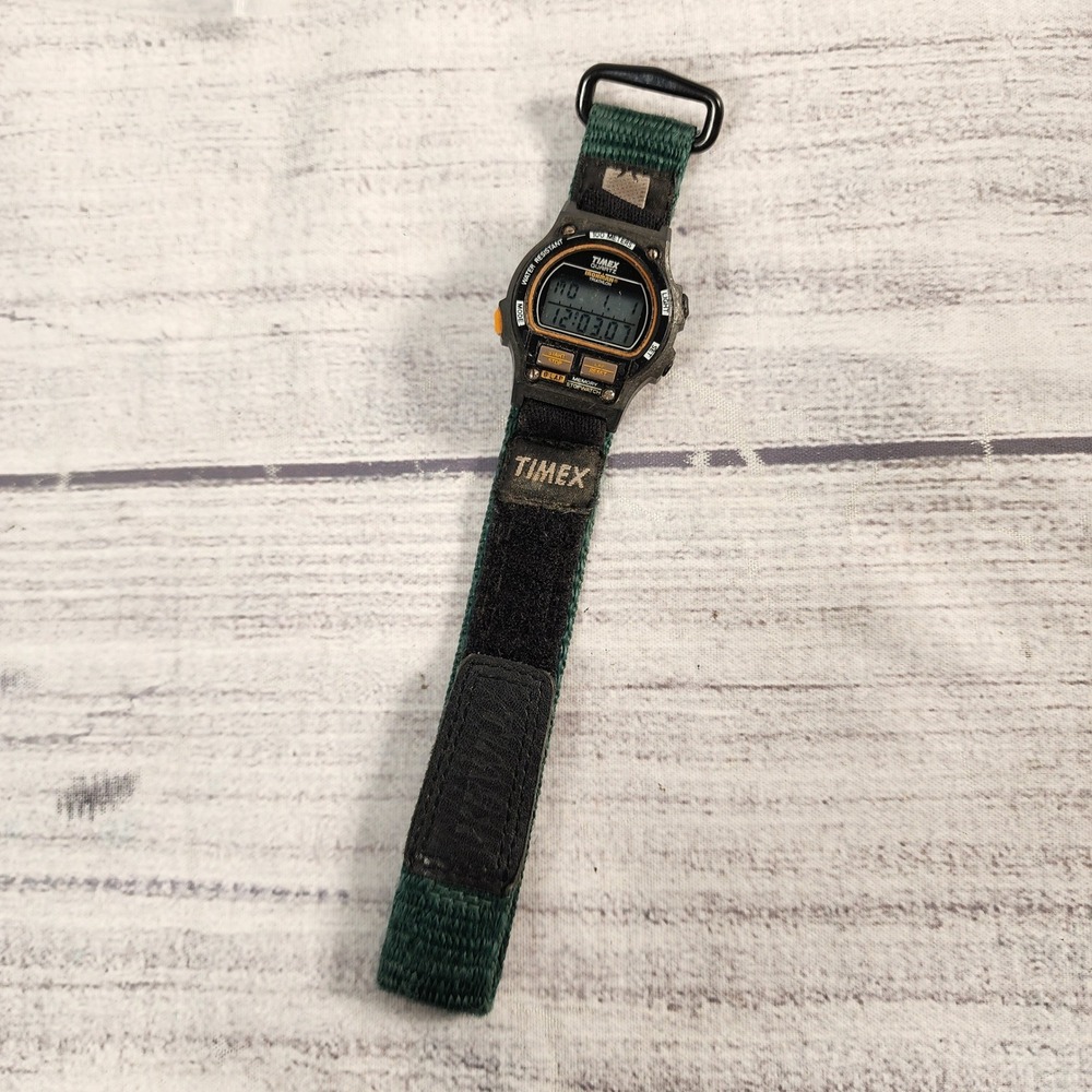 Vintage Timex Ironman Triathlon Digital Watch Green Nylon Strap 8 Lap 1992